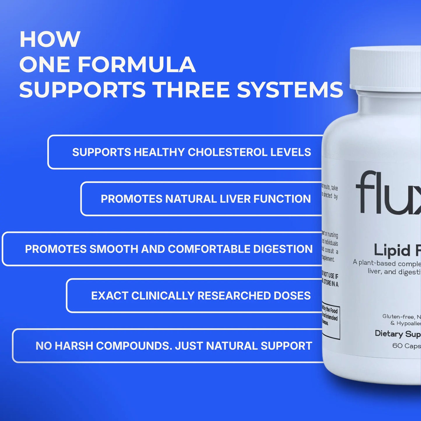 Lipid flow bottle with text on a blue background