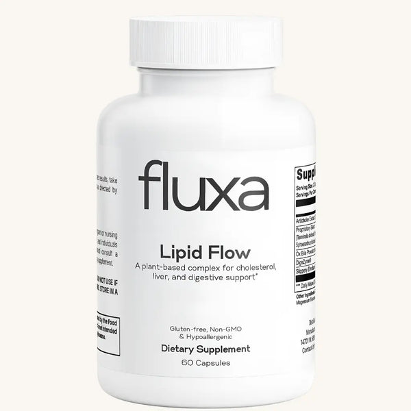 Fluxa Lipid Flow dietary supplement bottle on a white background